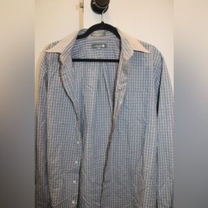 Nordstrom Men’s Tailored Fit Long-Sleeve Plaid Button-Up Shirt Blue/Grey 16.5